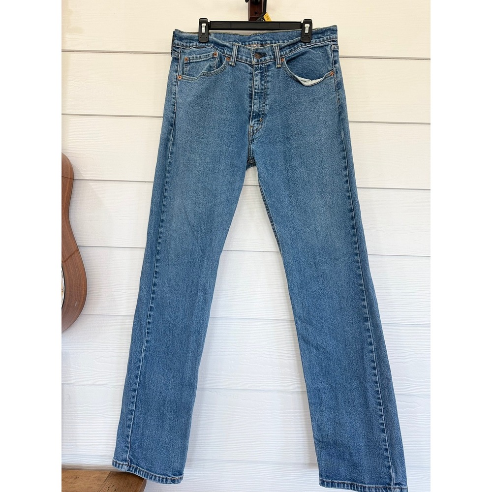 D- 66- Levis 505 Regular Fit Straight Leg Jeans Medium Wash Blue Denim W34 L34